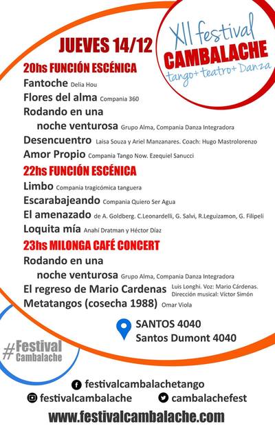 Jueves 14/12 Funciones Escenicas + Cafe Concert